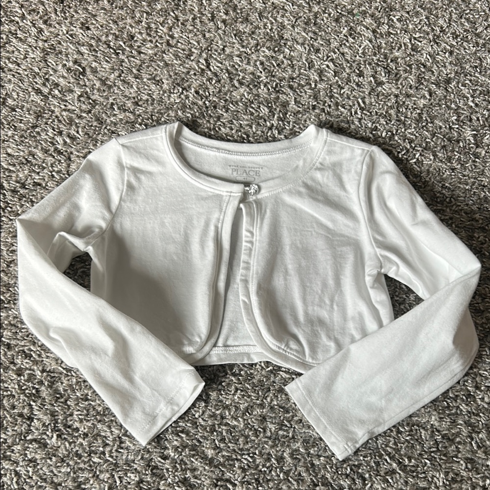Toddler girl white cardigan with gem button closure size 4T